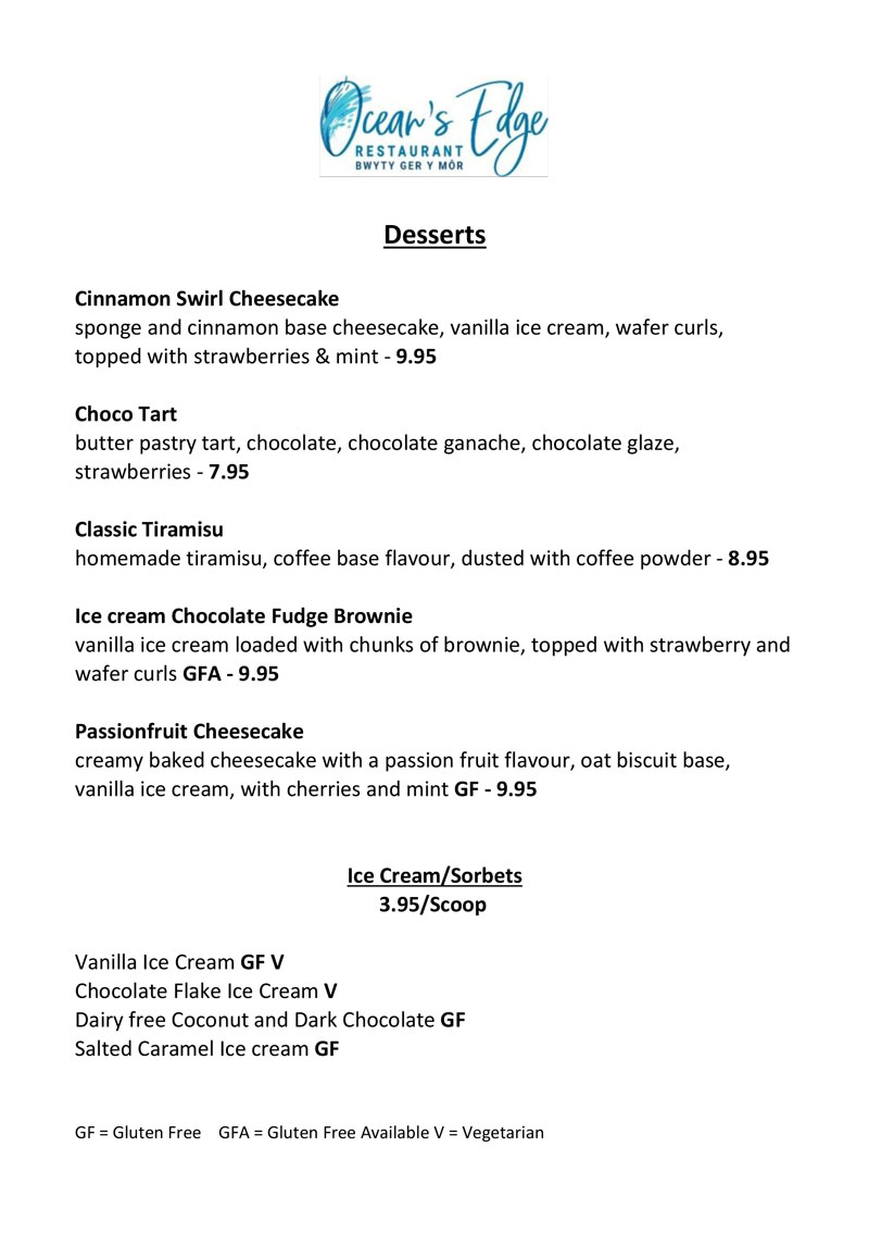 dessert menu