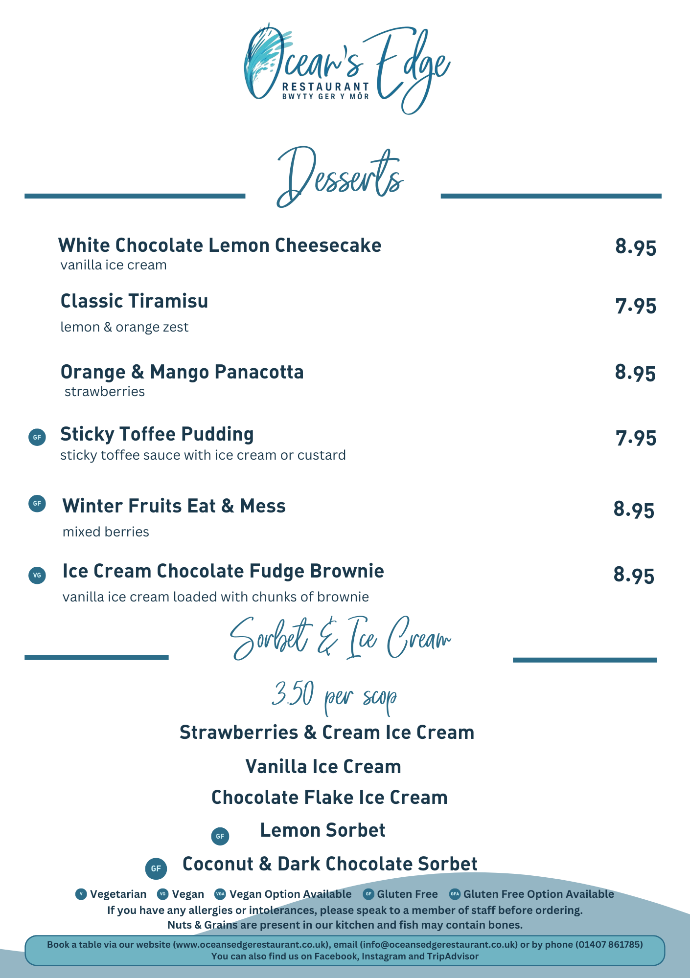 dessert menu